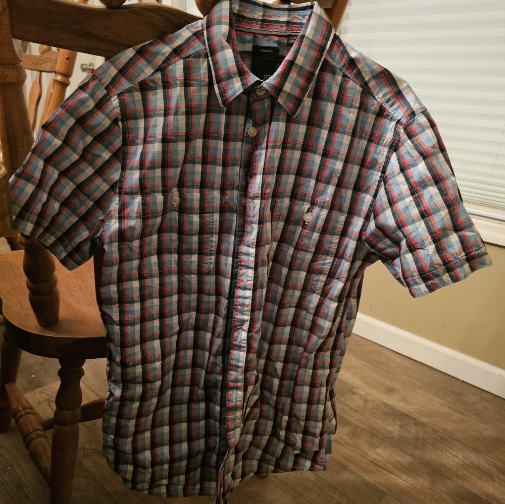 Boys Plaid Short Sleeve Shirt JFerrar Slim Fit S 14-14½